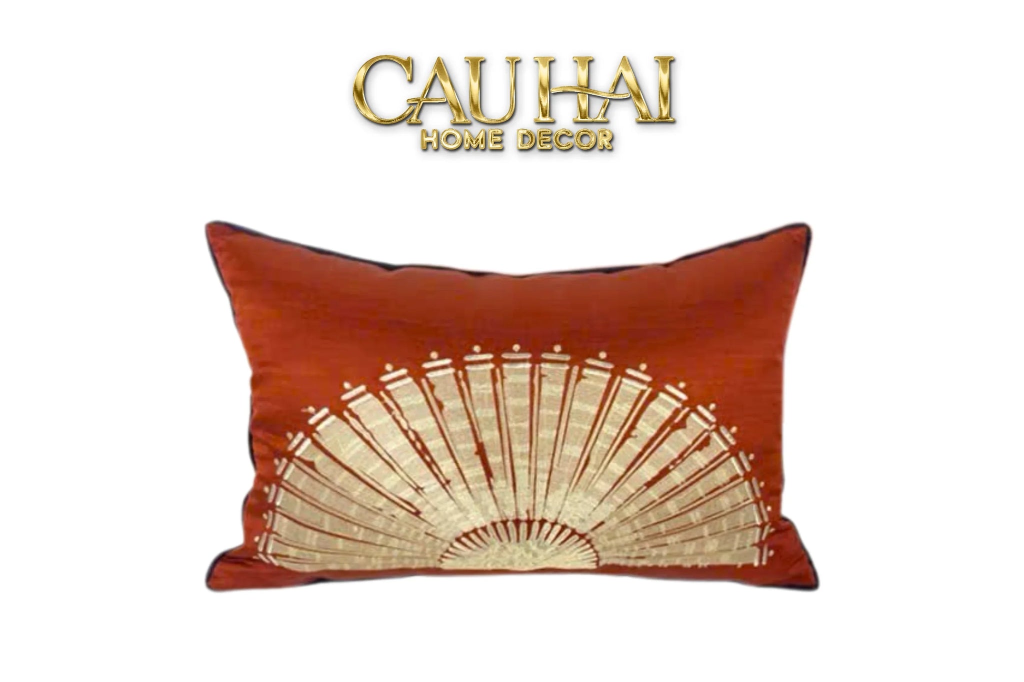 Gối Jacquard Rouge Oriental Éventail Lunaire d’Or 35x50-VỎ GỐI-CẬU HAI HOME DECOR