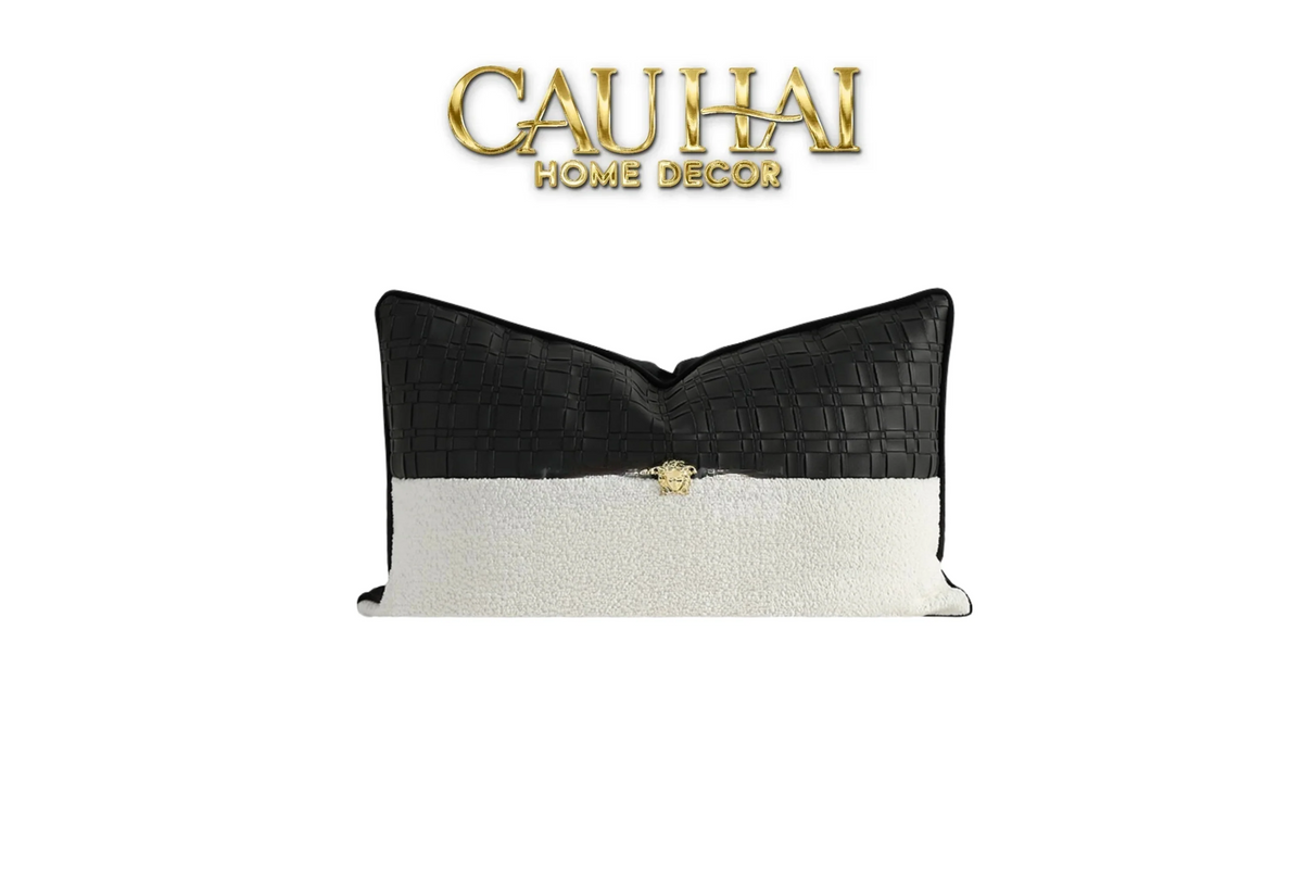 Gối Leather Croco Medusa Noir Ivory 30x50-VỎ GỐI SOFA-CẬU HAI HOME DECOR-CẬU HAI HOME DECOR