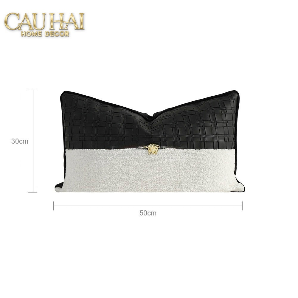 Gối Leather Croco Medusa Noir Ivory 30x50-VỎ GỐI SOFA-CẬU HAI HOME DECOR-CẬU HAI HOME DECOR