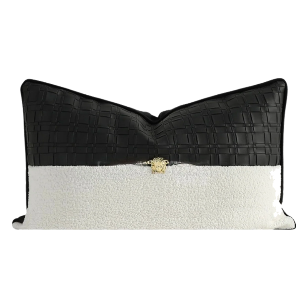 Gối Leather Croco Medusa Noir Ivory 30x50-VỎ GỐI SOFA-CẬU HAI HOME DECOR-CẬU HAI HOME DECOR