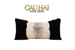 Gối Lông Minuit Ivory Leather Serpent Bull Iconique 30X60-CẬU HAI HOME DECOR