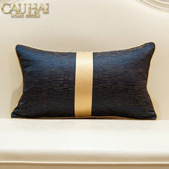 Gối Lụa Jacquard Navy Sovereign Golden Lignes 30X50-VỎ GỐI-CẬU HAI HOME DECOR