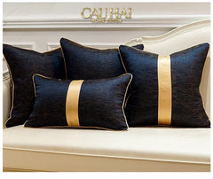 Gối Lụa Jacquard Navy Sovereign Golden Lignes 30X50-VỎ GỐI-CẬU HAI HOME DECOR