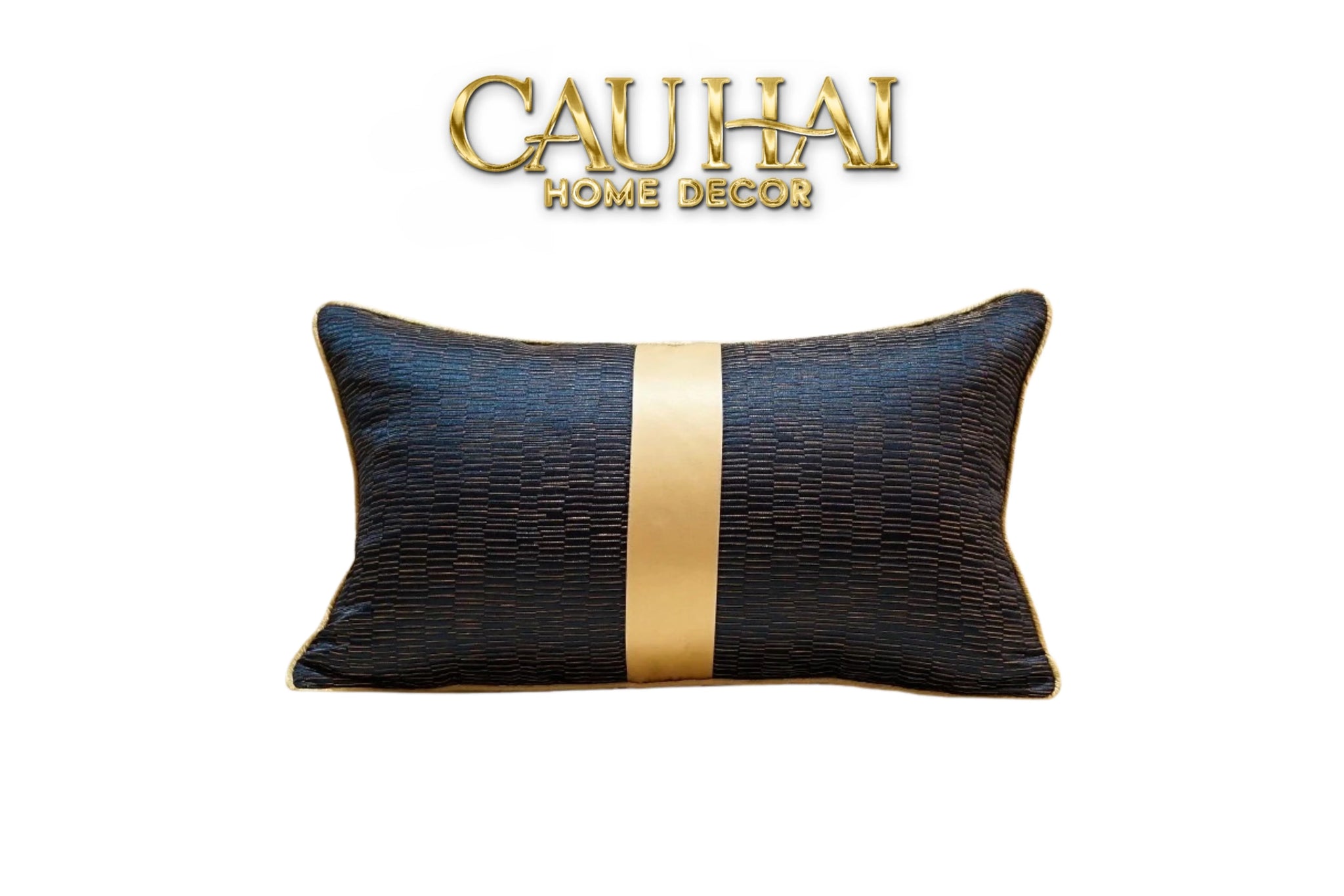 Gối Lụa Jacquard Navy Sovereign Golden Lignes 30X50-VỎ GỐI-CẬU HAI HOME DECOR