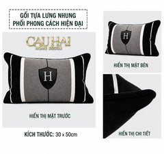 Gối Nhung Noir Heritage H Crest 30X50-VỎ GỐI-CẬU HAI HOME DECOR