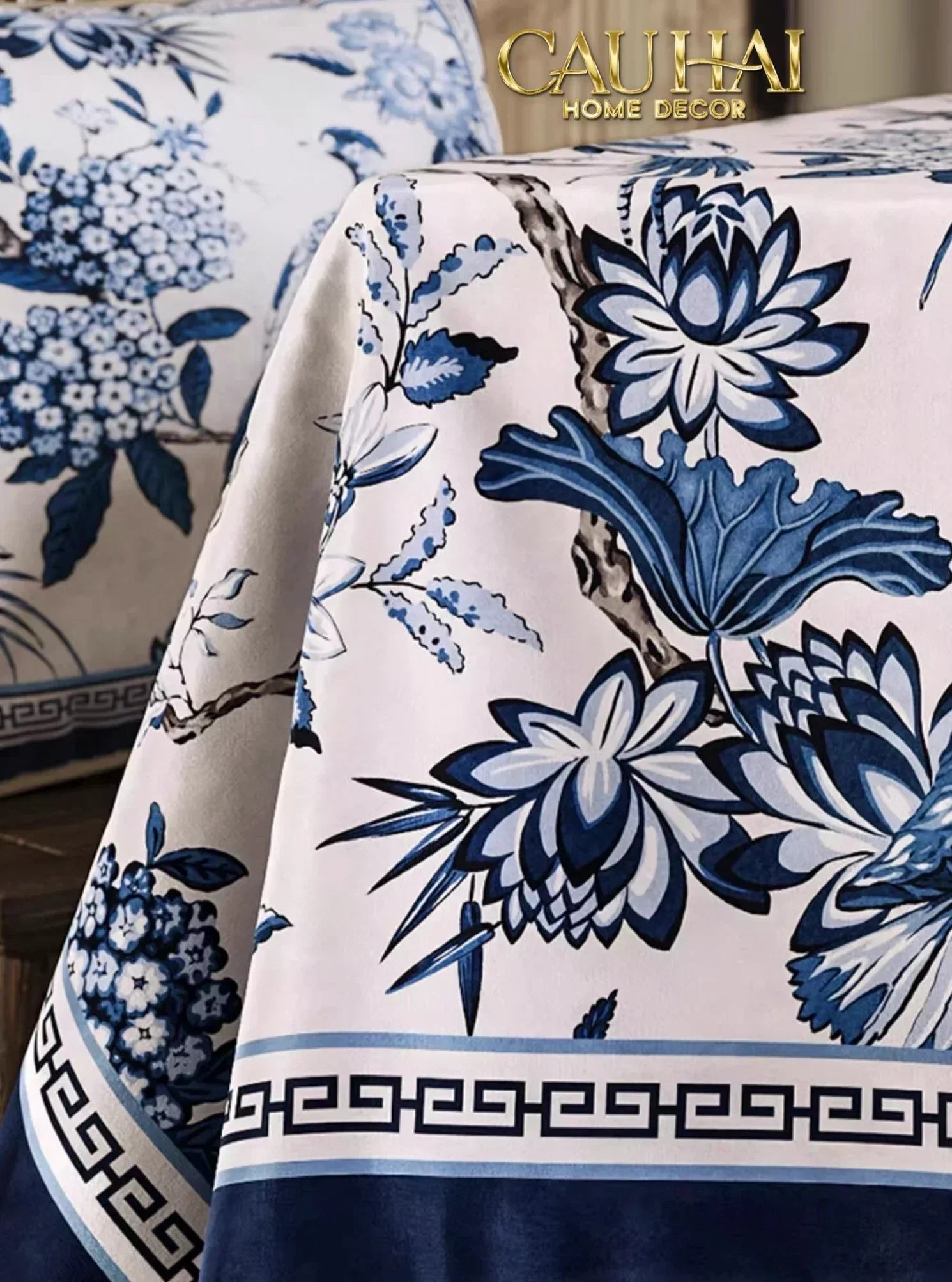 Gối Nhung Quạt IndigoEmperor Fan Indochine Art Cushion-VỎ GỐI-CẬU HAI HOME DECOR