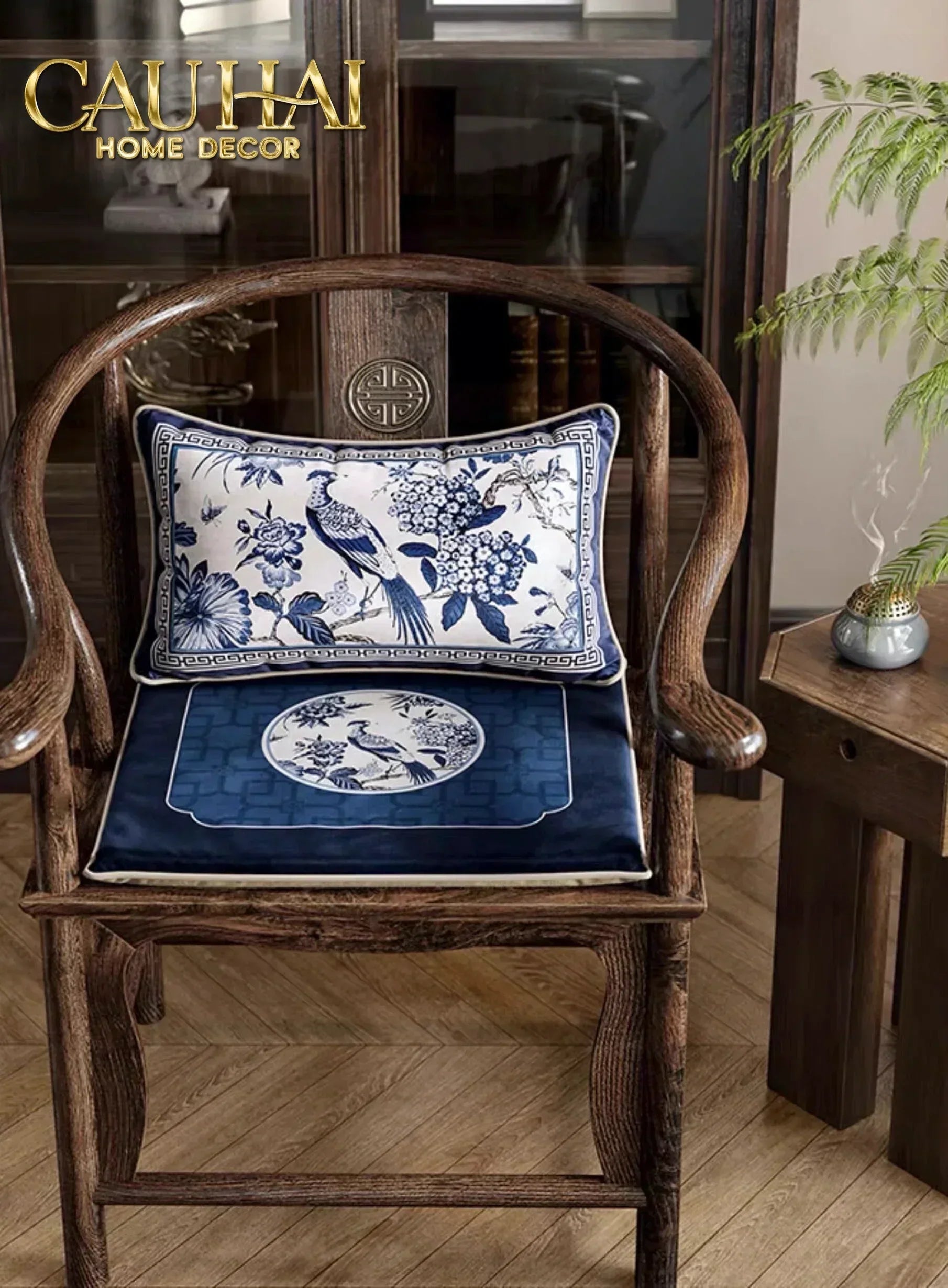 Gối Nhung Quạt IndigoEmperor Fan Indochine Art Cushion-VỎ GỐI-CẬU HAI HOME DECOR