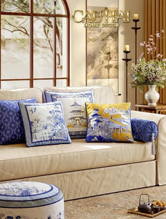 Gối Nhung Quạt IndigoEmperor Fan Indochine Art Cushion-VỎ GỐI-CẬU HAI HOME DECOR