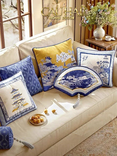 Gối Nhung Quạt IndigoEmperor Fan Indochine Art Cushion-VỎ GỐI-CẬU HAI HOME DECOR
