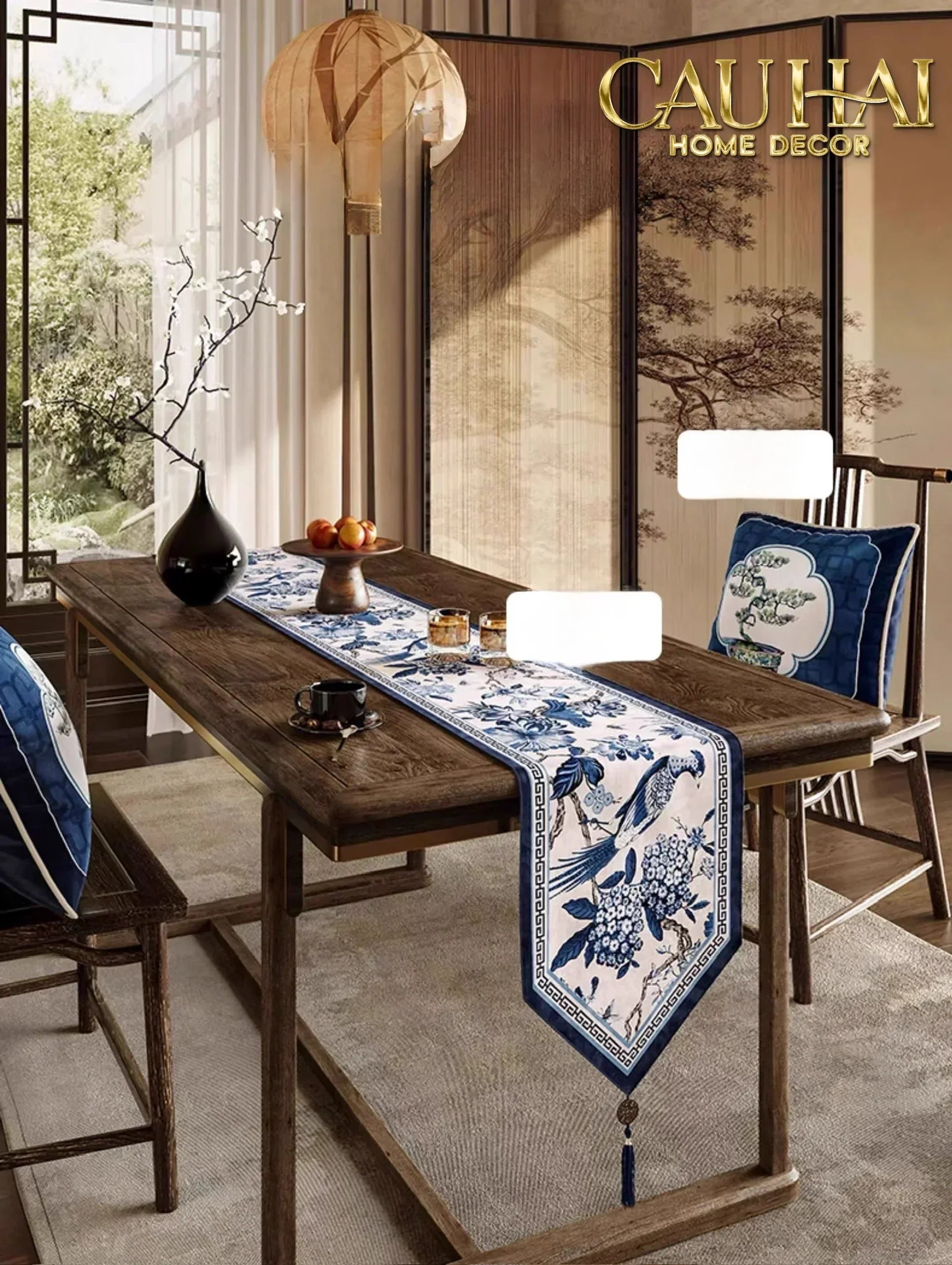 Gối Nhung Quạt IndigoEmperor Fan Indochine Art Cushion-VỎ GỐI-CẬU HAI HOME DECOR
