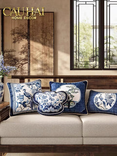 Gối Nhung Quạt IndigoEmperor Fan Indochine Art Cushion-VỎ GỐI-CẬU HAI HOME DECOR