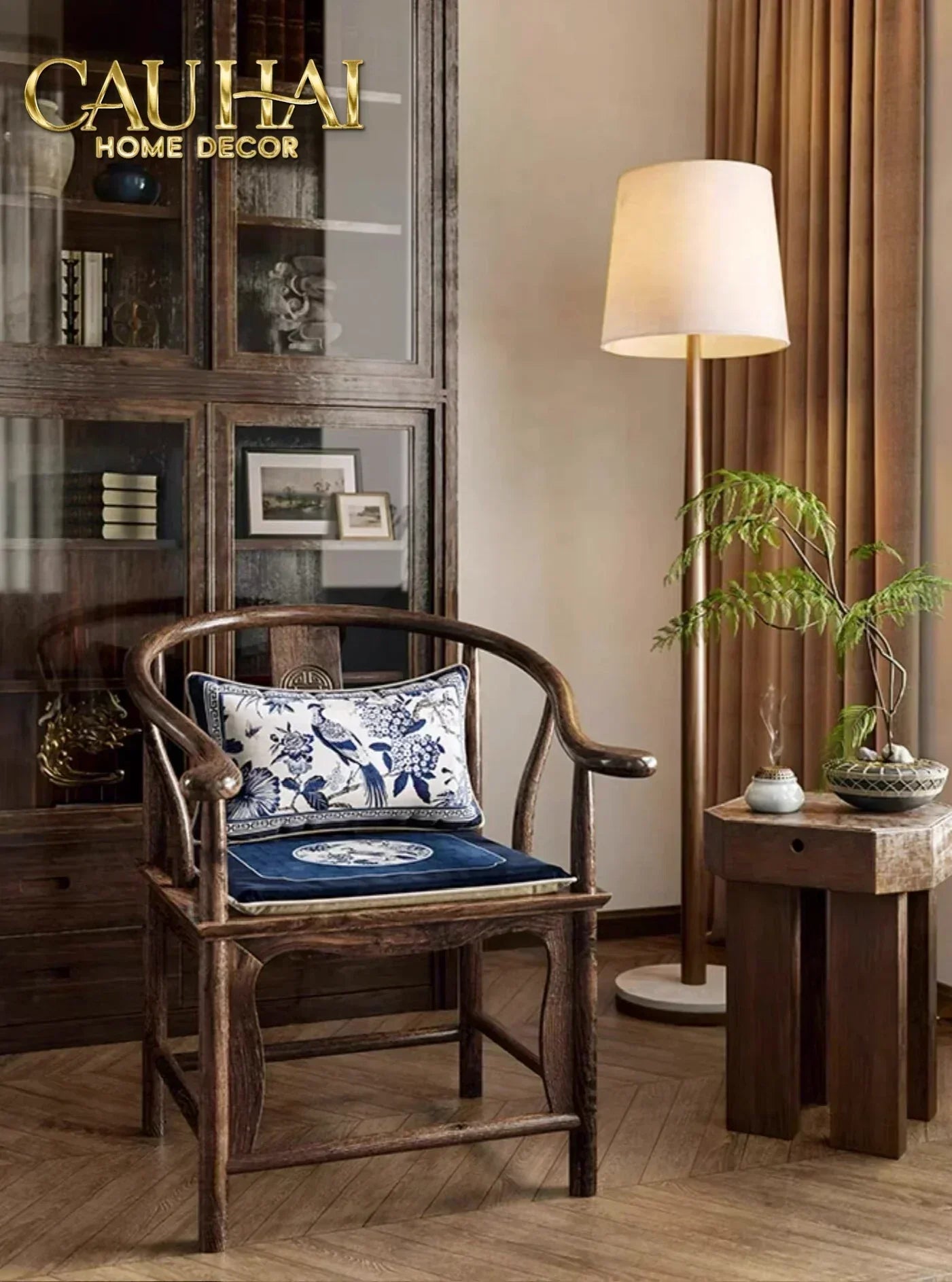 Gối Nhung Quạt IndigoEmperor Fan Indochine Art Cushion-VỎ GỐI-CẬU HAI HOME DECOR