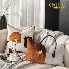 Gối Nhung Silhouette Équestre Bicolore 30x50 - Special Pegasus Charm-VỎ GỐI-CẬU HAI HOME DECOR
