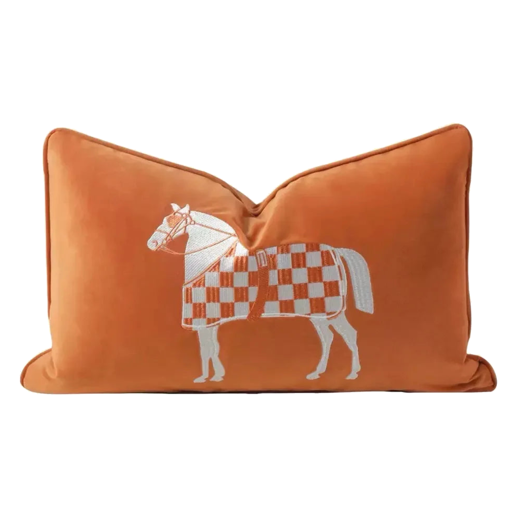 Gối Nhung Thêu Équestre Moderne Cognac Embroidered 30x50 - Cậu Hai Home Decor