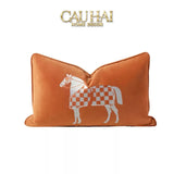 Gối Nhung Thêu Équestre Moderne Cognac Embroidered 30x50-VỎ GỐI-CẬU HAI HOME DECOR