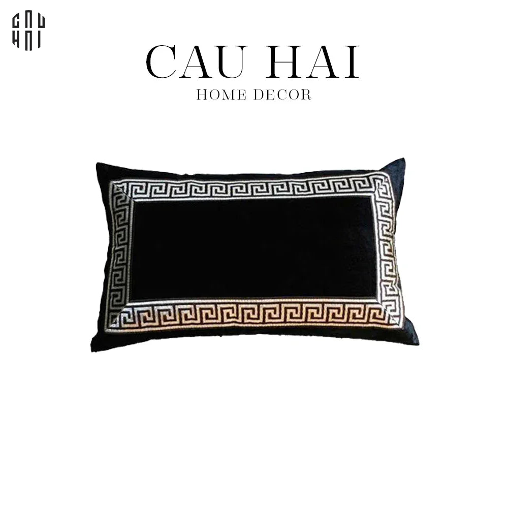 Gối Sofa Nhung Crochet - Noir 30X50Cm-VỎ GỐI-CẬU HAI HOME DECOR