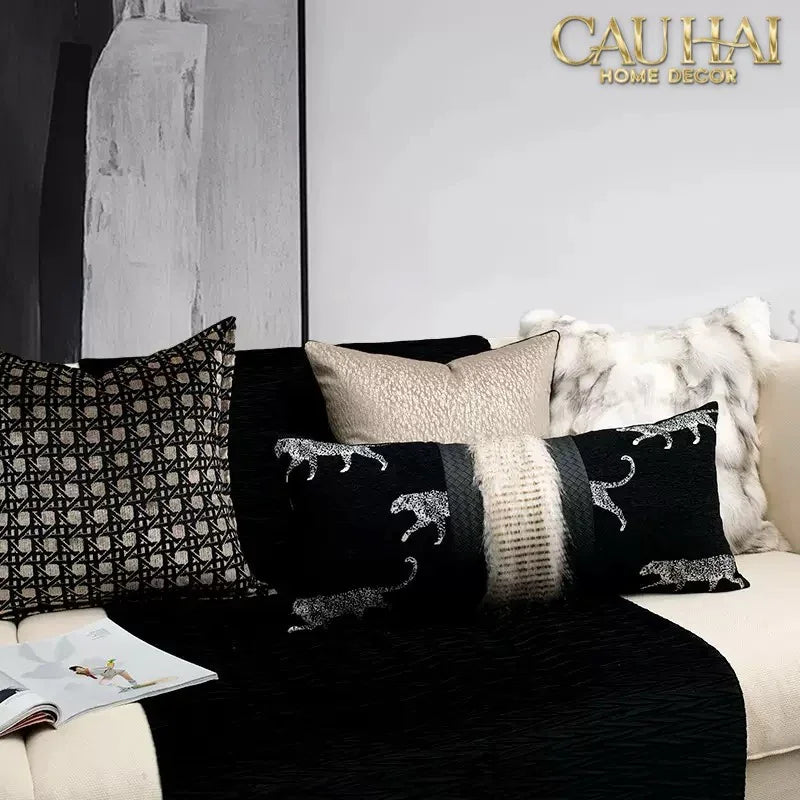 Gối Tweed Lux Fur Jarguar Savoir Leopard 30X60-VỎ GỐI-CẬU HAI HOME DECOR