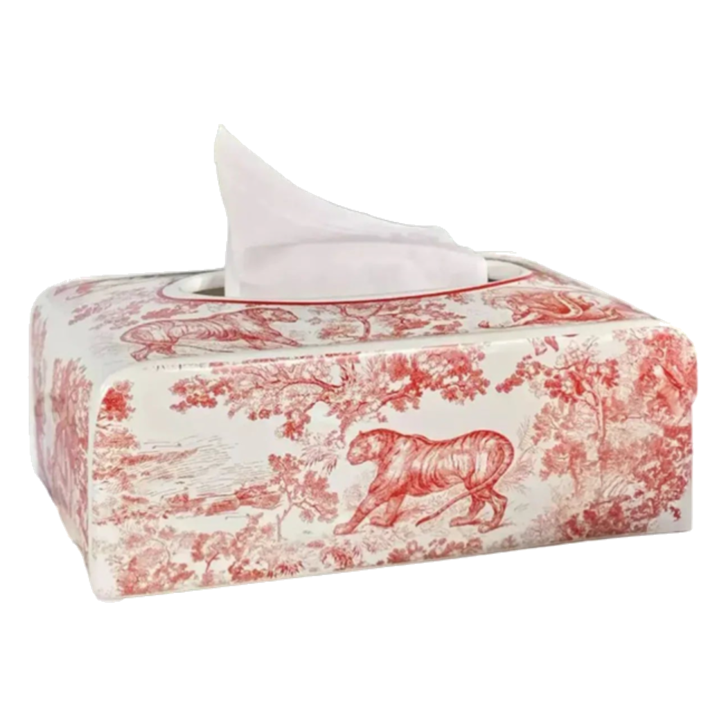 Maison Couture - Hộp Khăn Giấy D.O Gốm Sứ Toile de Jouy Red Porcelain Tissue Box-HỘP KHĂN GIẤY-CẬU HAI HOME DECOR