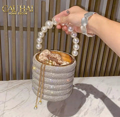 Haute Folie - Clutch Kim Cương Cylinder - Perle Noire Diamond Pavé Haute Décor Object-TÚI XÁCH & VÍ TRANG TRÍ-CẬU HAI HOME DECOR