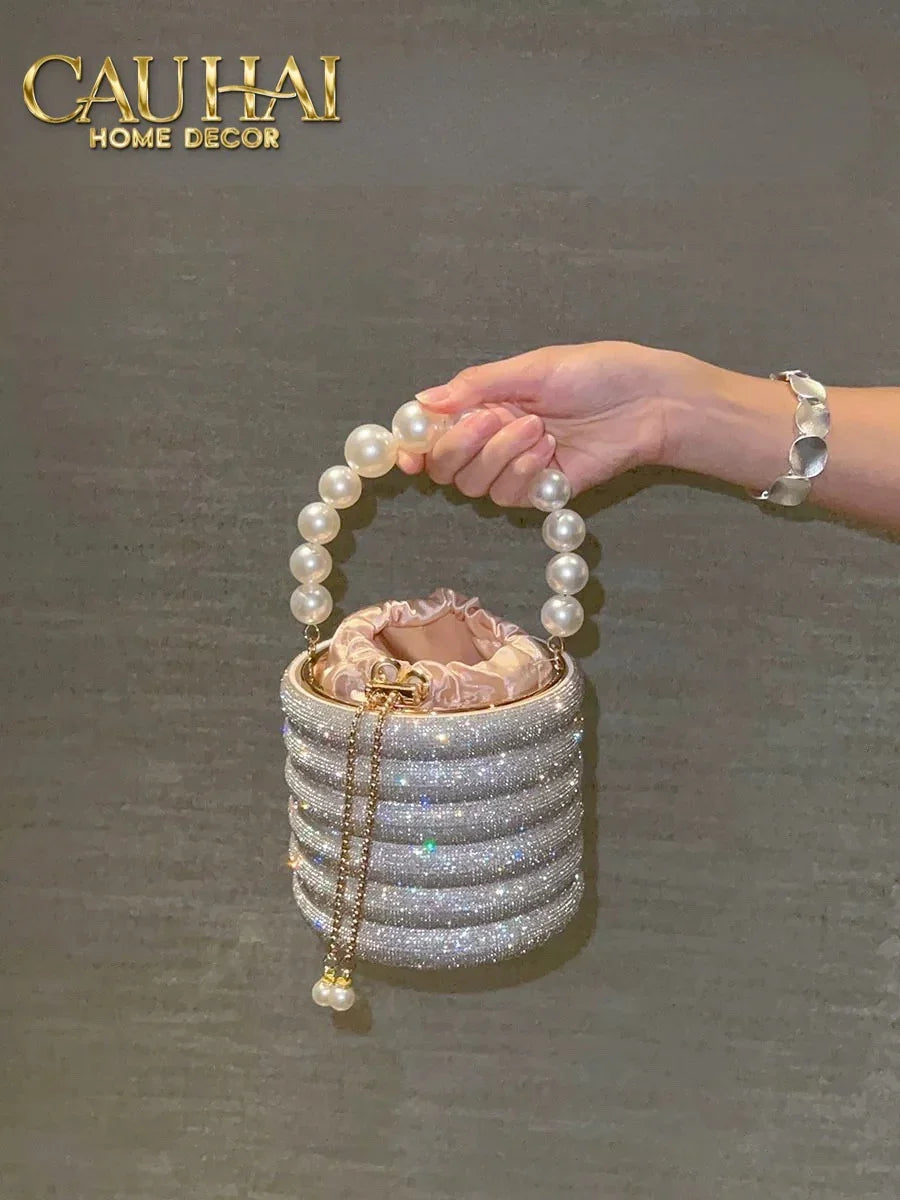 Haute Folie - Clutch Kim Cương Cylinder - Perle Noire Diamond Pavé Haute Décor Object-TÚI XÁCH & VÍ TRANG TRÍ-CẬU HAI HOME DECOR