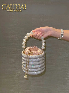 Haute Folie - Clutch Kim Cương Cylinder - Perle Noire Diamond Pavé Haute Décor Object-TÚI XÁCH & VÍ TRANG TRÍ-CẬU HAI HOME DECOR