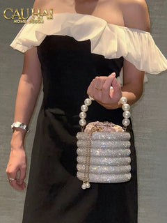 Haute Folie - Clutch Kim Cương Cylinder - Perle Noire Diamond Pavé Haute Décor Object-TÚI XÁCH & VÍ TRANG TRÍ-CẬU HAI HOME DECOR