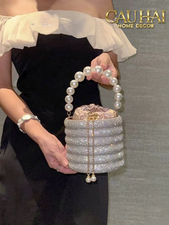Haute Folie - Clutch Kim Cương Cylinder - Perle Noire Diamond Pavé Haute Décor Object-TÚI XÁCH & VÍ TRANG TRÍ-CẬU HAI HOME DECOR