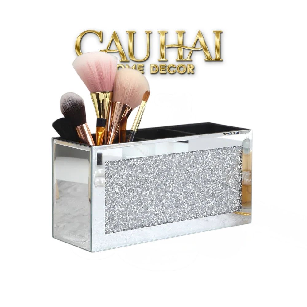 Haute Folie - Hộp Đựng Cọ 3 Ngăn Starlight Mirrored Argenté Bling Bling-GƯƠNG TRANG ĐIỂM-Đối tác tại Trung Quốc theo từng đơn đặt hàng-CẬU HAI HOME DECOR