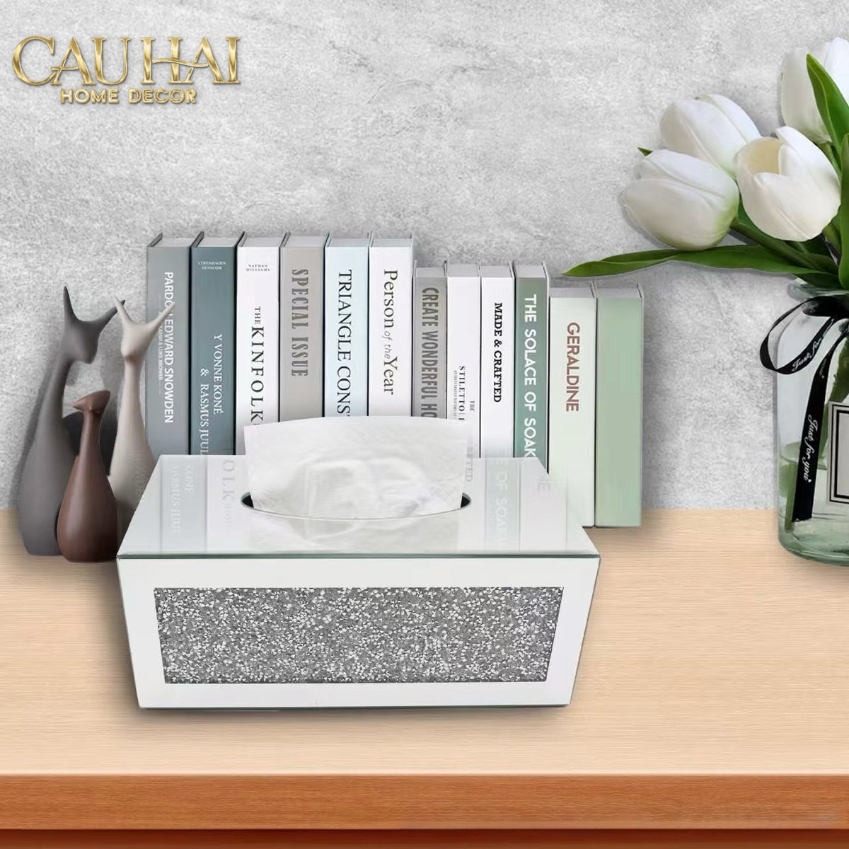 Haute Folie - Hộp Giấy Chữ Nhật Viền Gương Cắt Cạnh — Starlight Mirrored Tissue Box-CẬU HAI HOME DECOR-CẬU HAI HOME DECOR