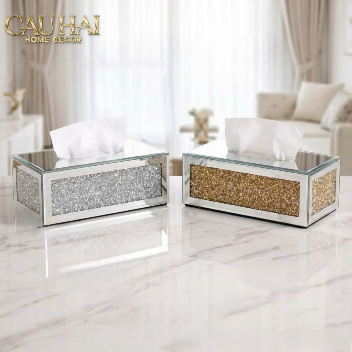 Haute Folie - Hộp Giấy Chữ Nhật Viền Gương Cắt Cạnh — Starlight Mirrored Tissue Box-CẬU HAI HOME DECOR-CẬU HAI HOME DECOR