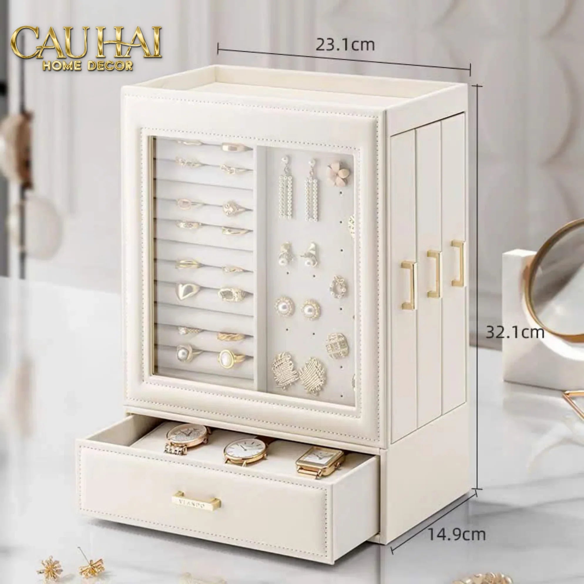 Haute Folie - Hộp Trang Sức Da Pearl Lateral Élegance Jewelry Closet-HỘP TRANG SỨC-CẬU HAI HOME DECOR