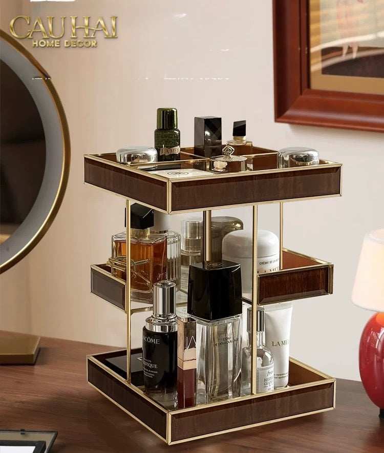 Haute Folie - Kệ 3 Tầng Thuỷ Tinh Xoay 360• Bàn Trang Điểm Élégance Rotating Vanity Organizer 20x20x28.8-CẬU HAI HOME DECOR