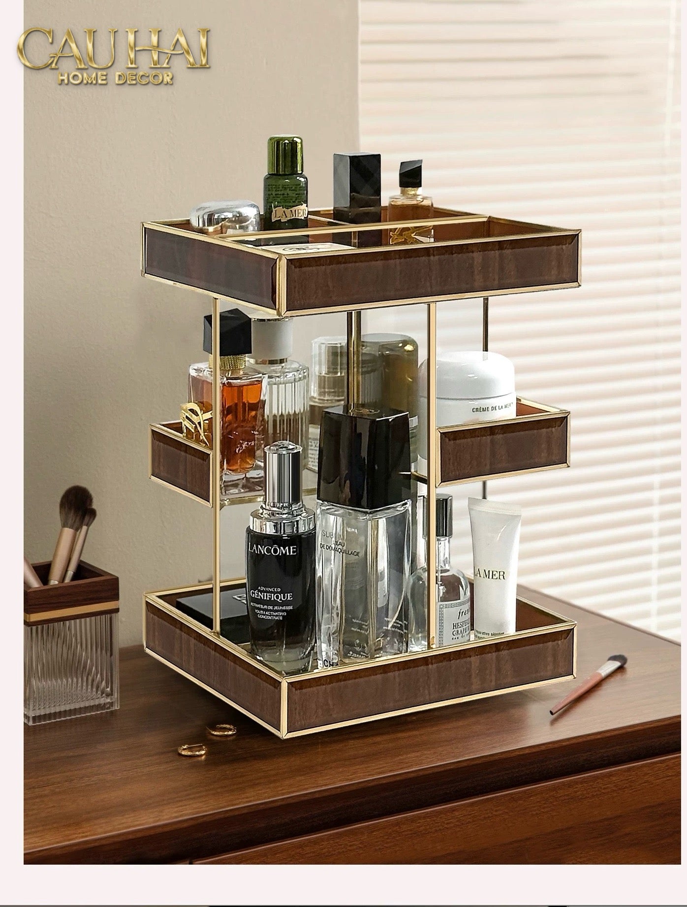 Haute Folie - Kệ 3 Tầng Thuỷ Tinh Xoay 360• Bàn Trang Điểm Élégance Rotating Vanity Organizer 20x20x28.8-CẬU HAI HOME DECOR