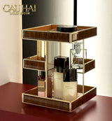 Haute Folie - Kệ 3 Tầng Thuỷ Tinh Xoay 360• Bàn Trang Điểm Élégance Rotating Vanity Organizer 20x20x28.8-Khay Kệ Tầng-CẬU HAI HOME DECOR