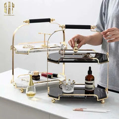 Haute Folie - Kệ Bàn Trang Điểm 2 Tầng Đá Marble Đen - Manor Tiered Organizers 30x37-Khay Kệ Tầng-CẬU HAI HOME DECOR