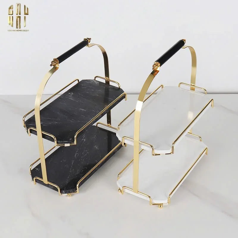 Haute Folie - Kệ Bàn Trang Điểm 2 Tầng Đá Marble Đen - Manor Tiered Organizers 30x37-Khay Kệ Tầng-CẬU HAI HOME DECOR