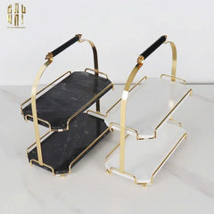 Haute Folie - Kệ Bàn Trang Điểm 2 Tầng Đá Marble Đen - Manor Tiered Organizers 30x37-Khay Kệ Tầng-CẬU HAI HOME DECOR
