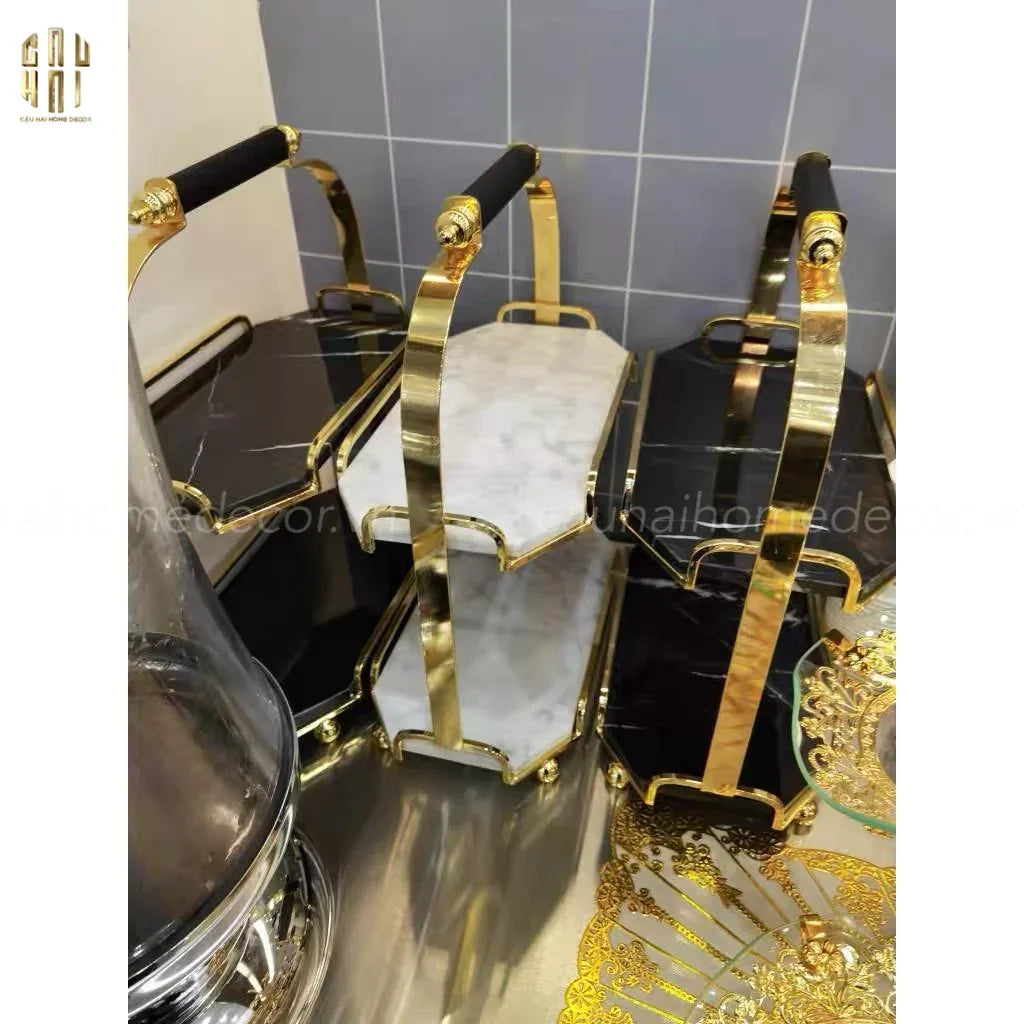 Haute Folie - Kệ Bàn Trang Điểm 2 Tầng Đá Marble Đen - Manor Tiered Organizers 30x37-Khay Kệ Tầng-CẬU HAI HOME DECOR
