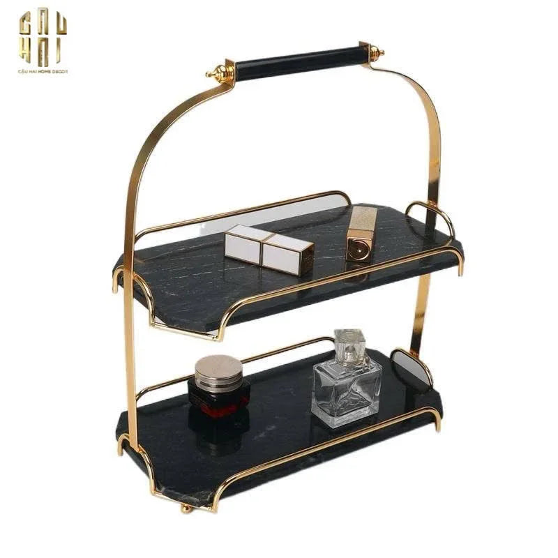 Haute Folie - Kệ Bàn Trang Điểm 2 Tầng Đá Marble Đen - Manor Tiered Organizers 30x37-Khay Kệ Tầng-CẬU HAI HOME DECOR