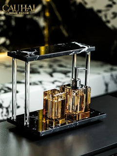 Haute Folie - Kệ Phòng Tắm 2 Tầng Đá Marble Acrylic Column Gabriel Tiered Organizers 20x26.5-KỆ TRANG TRÍ-CẬU HAI HOME DECOR