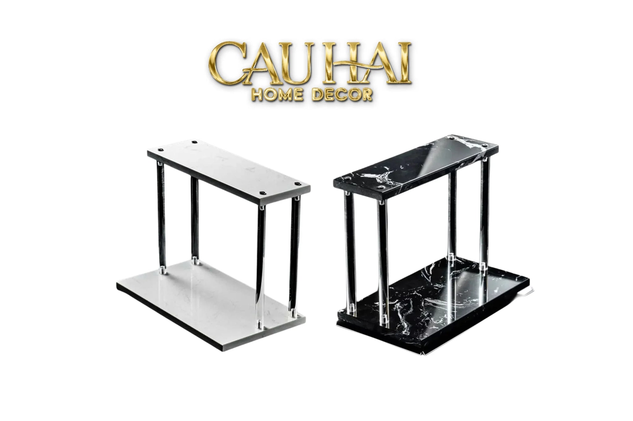Haute Folie - Kệ Phòng Tắm 2 Tầng Đá Marble Acrylic Column Gabriel Tiered Organizers 20x26.5-KỆ TRANG TRÍ-CẬU HAI HOME DECOR