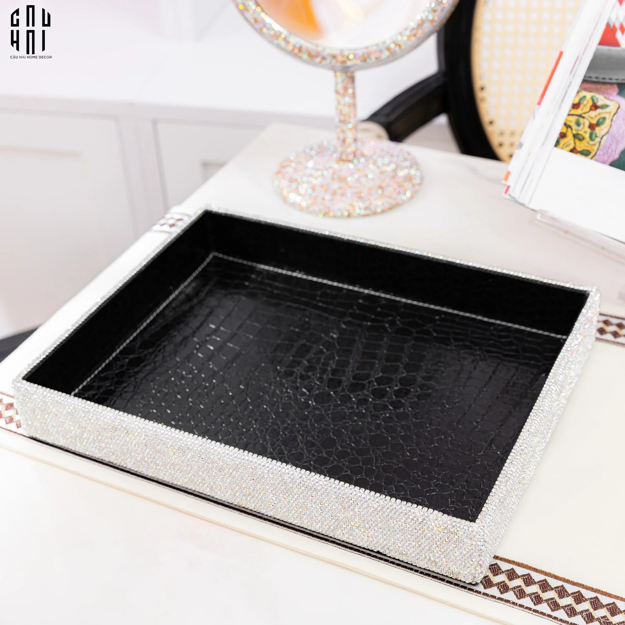 Haute Folie - Khay Da Cao Cấp Croco Diamond Bling Bling Up-KHAY TRANG TRÍ-CẬU HAI HOME DECOR