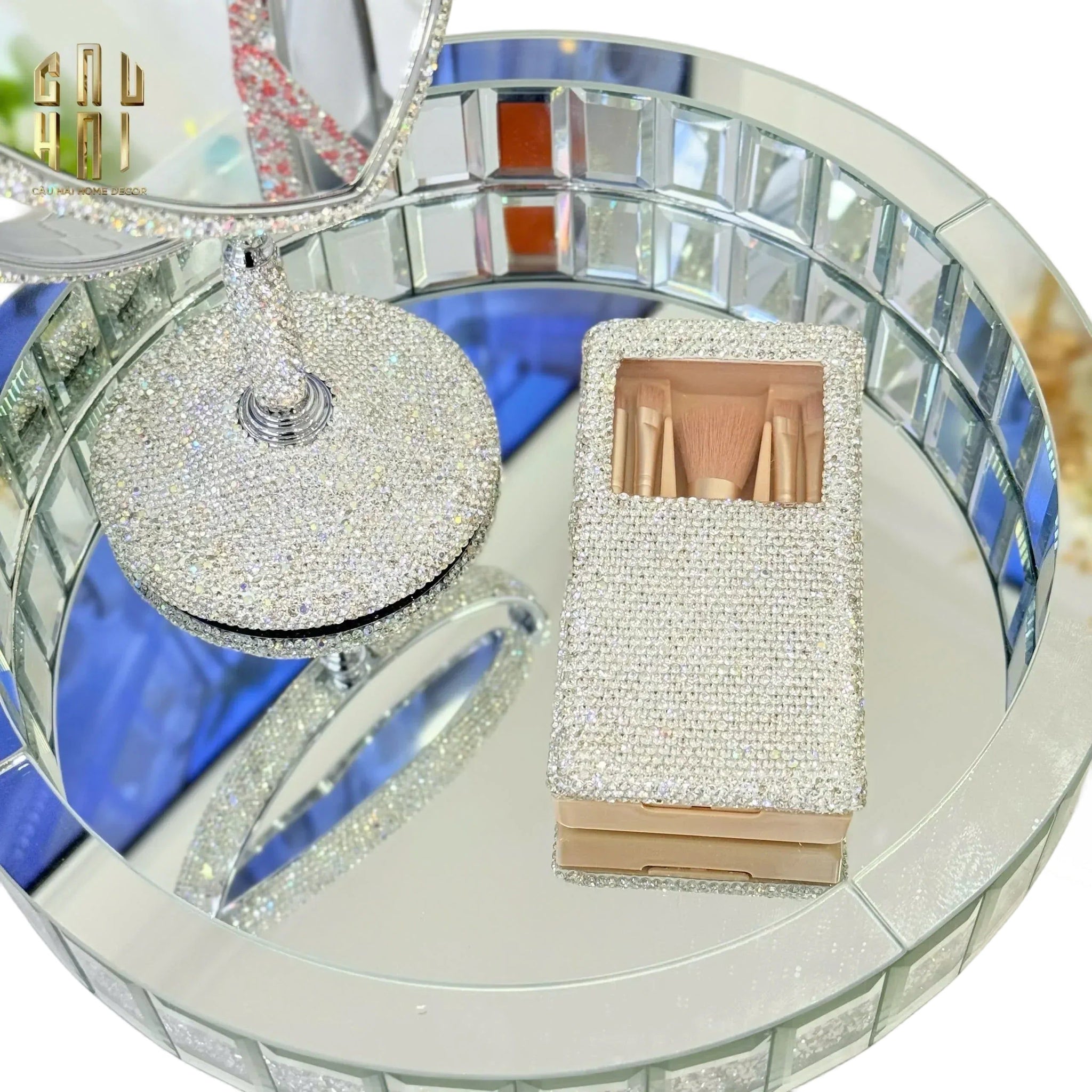 Haute Folie - Khay Gương Tròn Đế Xoay Mirror Argenté D30-KHAY TRANG TRÍ-CẬU HAI HOME DECOR