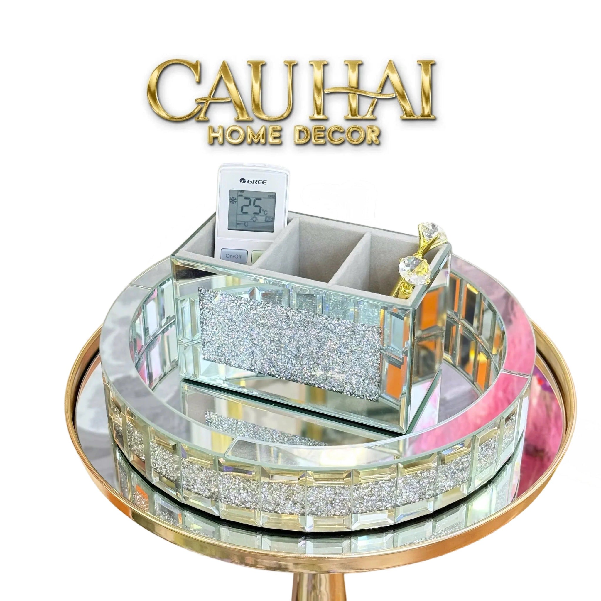 Haute Folie - Khay Gương Tròn Đế Xoay Mirror Argenté D30-KHAY TRANG TRÍ-CẬU HAI HOME DECOR