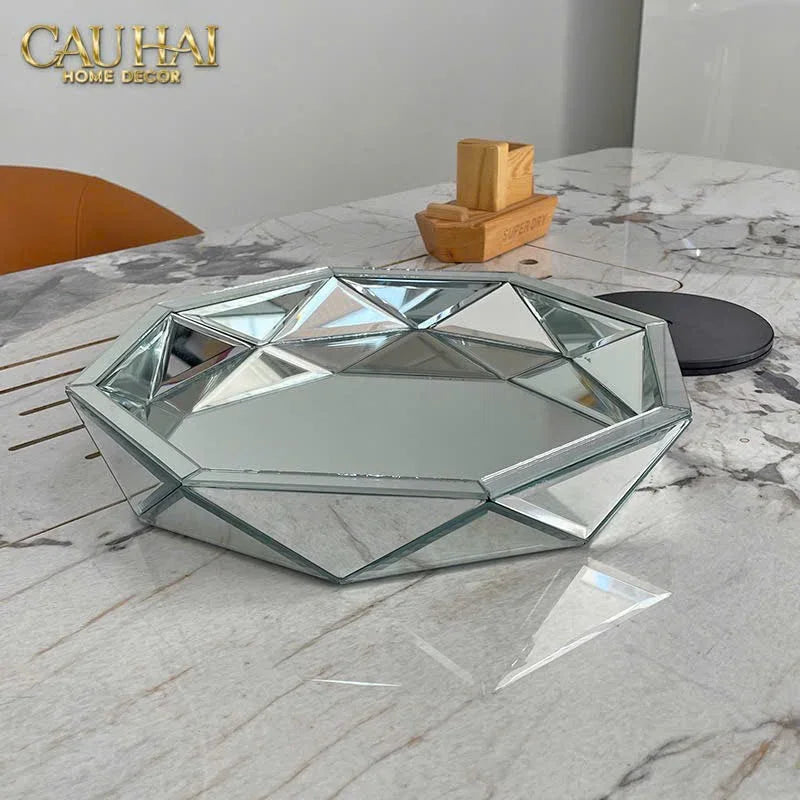 Haute Folie - Khay Gương Tròn Diamond Facetté Platinum Éclat Decoratives Trays D34-KHAY TRANG TRÍ-CẬU HAI HOME DECOR