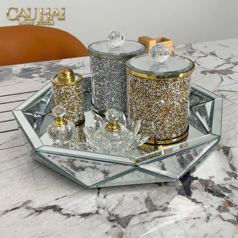 Haute Folie - Khay Gương Tròn Diamond Facetté Platinum Éclat Decoratives Trays D34-KHAY TRANG TRÍ-CẬU HAI HOME DECOR