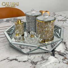 Haute Folie - Khay Gương Tròn Diamond Facetté Platinum Éclat Decoratives Trays D34-KHAY TRANG TRÍ-CẬU HAI HOME DECOR