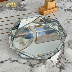 Haute Folie - Khay Gương Tròn Diamond Facetté Platinum Éclat Decoratives Trays D34-KHAY TRANG TRÍ-CẬU HAI HOME DECOR