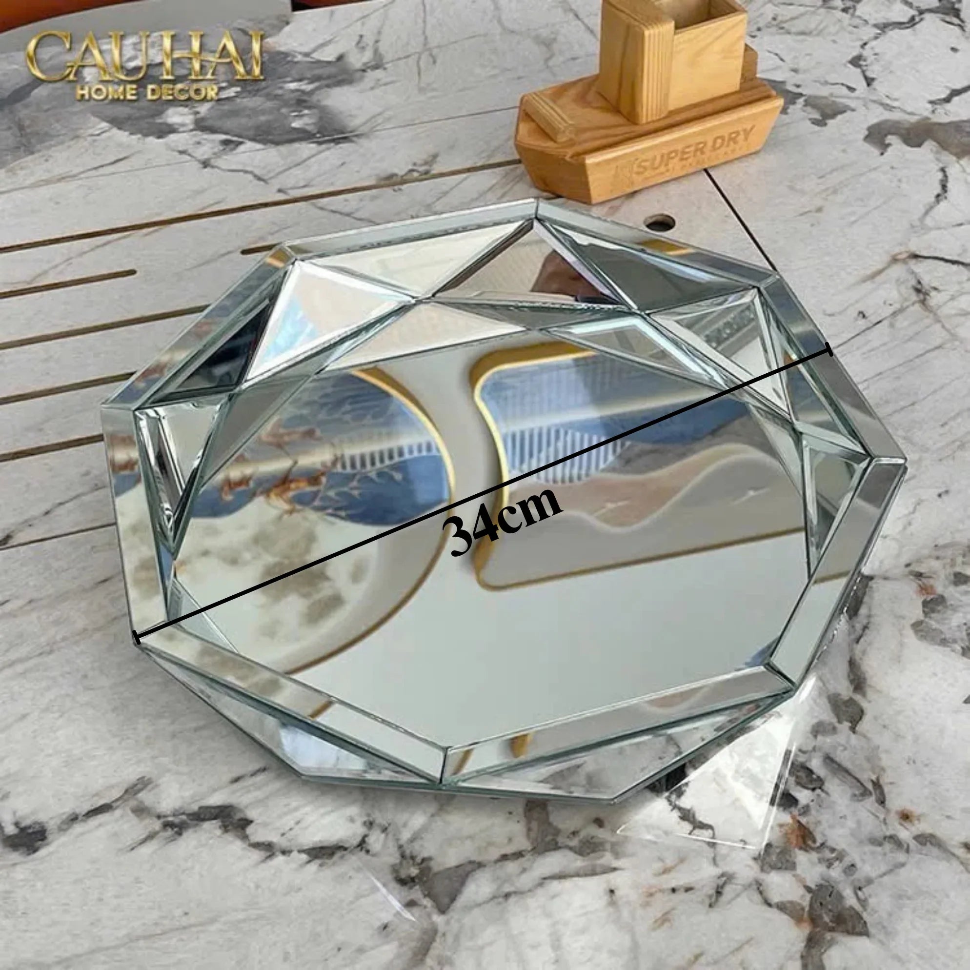 Haute Folie - Khay Gương Tròn Diamond Facetté Platinum Éclat Decoratives Trays D34-KHAY TRANG TRÍ-CẬU HAI HOME DECOR