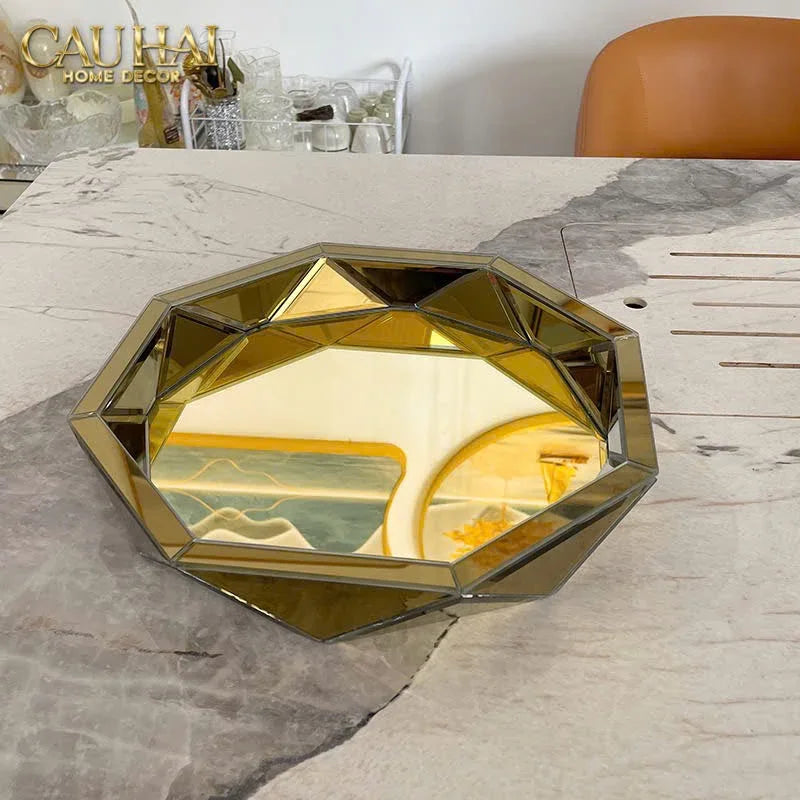 Haute Folie - Khay Gương Tròn Diamond Facetté Soleil Éclat Decoratives Trays D34-KHAY TRANG TRÍ-CẬU HAI HOME DECOR